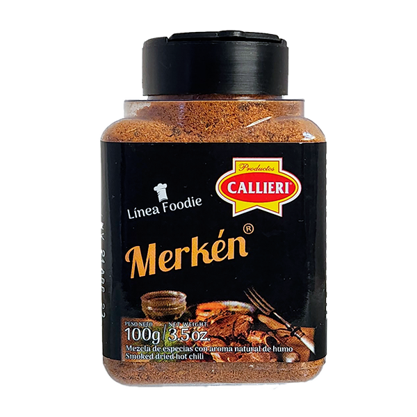 Merkén Callieri en especiero de 100g y envase de 1kg.