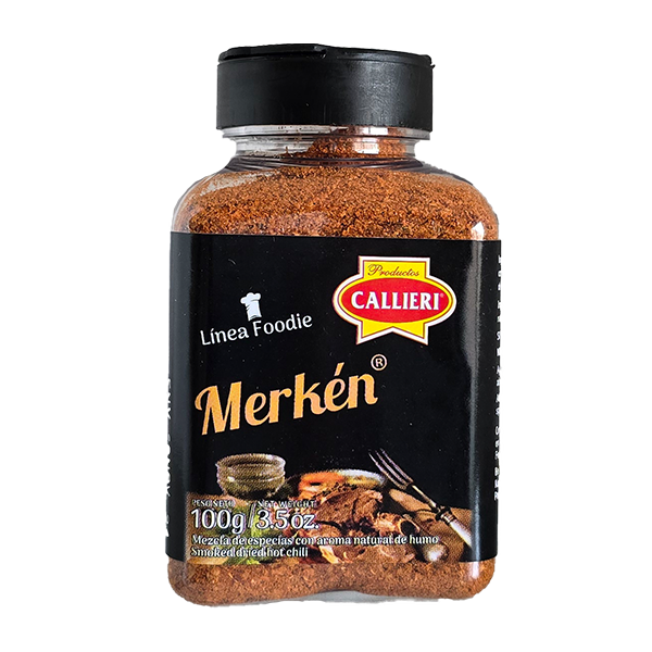 Merkén Callieri en especiero de 100g y envase de 1kg.