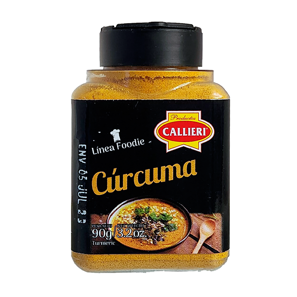 Cúrcuma Callieri en especiero de 90g y envase de 500g.