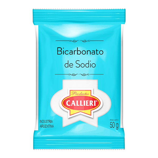 Bicarbonato de sodio Callieri en sobre de 50g y paquete de 1kg.