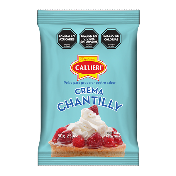 Crema chantilly instantánea Callieri en formatos de 50g y 1kg.