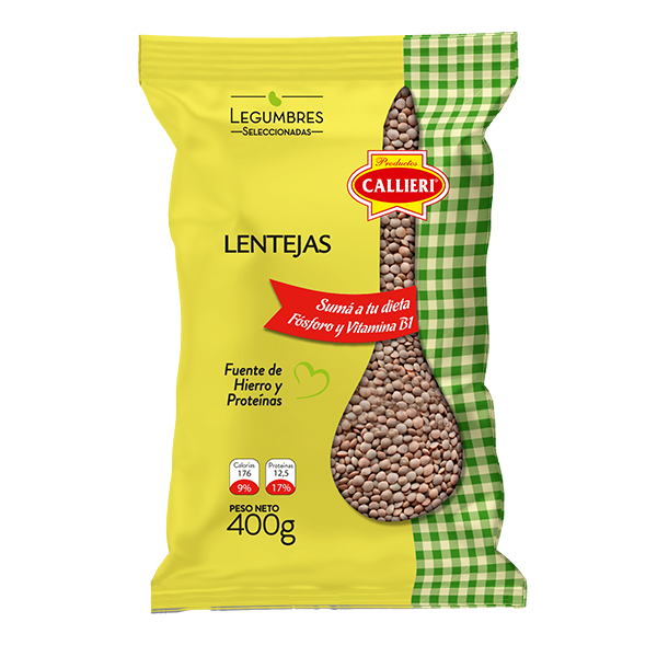 Lentejas Callieri listas para cocinar en presentaciones para todos los usos.