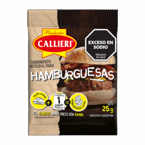 Condimento para hamburguesas Callieri en sobre de 25g y paquete de 1kg.