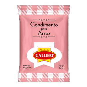 Condimento para arroz Callieri en sobre de 25g y paquete de 500g.