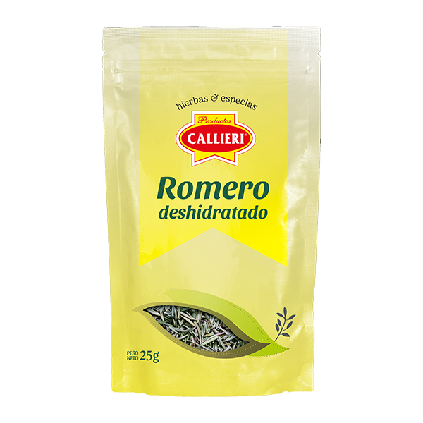 Romero deshidratado Callieri en envase ZIP de 25g y paquete de 500g.