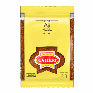 Ají molido Callieri en envase pequeño y presentación a granel.