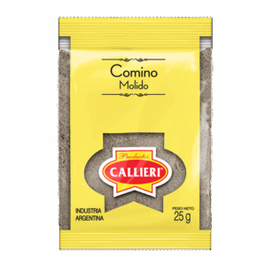 Comino molido Callieri en fracción hogareña y formato a granel para uso gastronómico.
