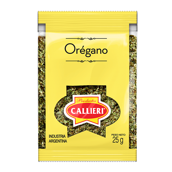 Orégano seco Callieri en presentaciones hogareñas y a granel.