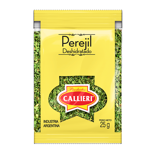 Perejil deshidratado Callieri de color verde intenso en envase práctico y formato a granel.