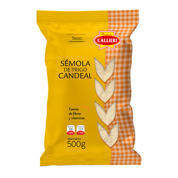 Sémola Candeal Callieri en envase de 500g ideal para pastas y polenta.