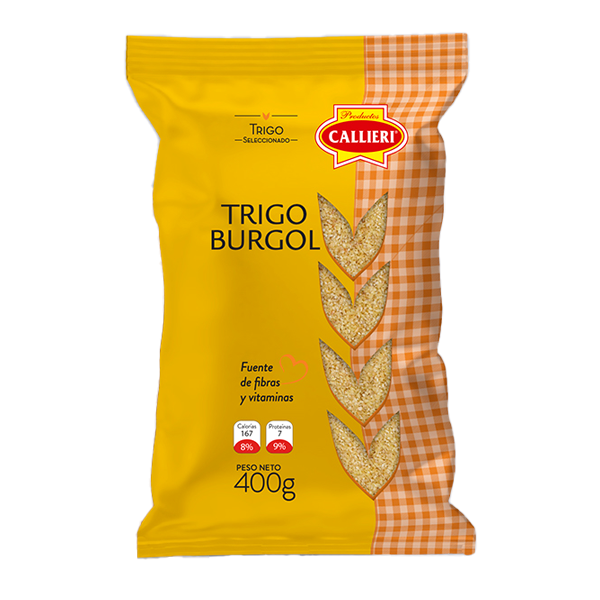 Trigo Burgol Fino Callieri para cocina saludable y versátil en paquetes de consumo y gastronómicos.