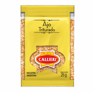 Ajo triturado Callieri deshidratado en envase pequeño y en formato a granel.