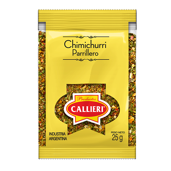 Chimichurri deshidratado parrillero Callieri en envase práctico y presentación a granel.