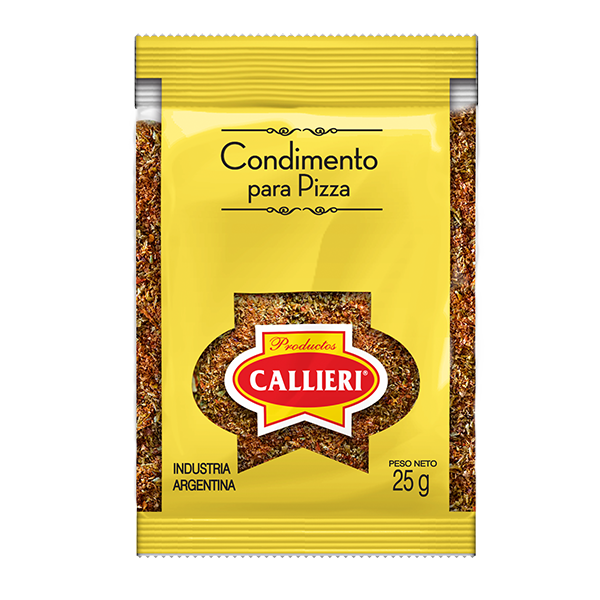 Condimento para pizza Callieri con mezcla de hierbas secas en formato familiar y profesional.