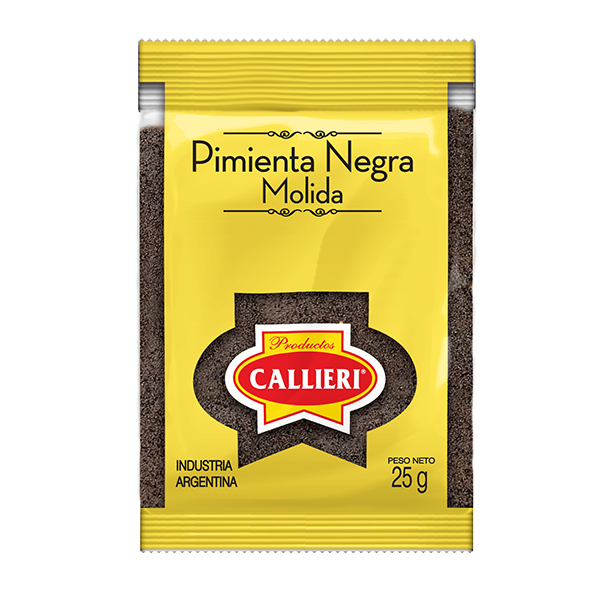 Pimienta negra molida Callieri, lista para condimentar, en múltiples presentaciones.